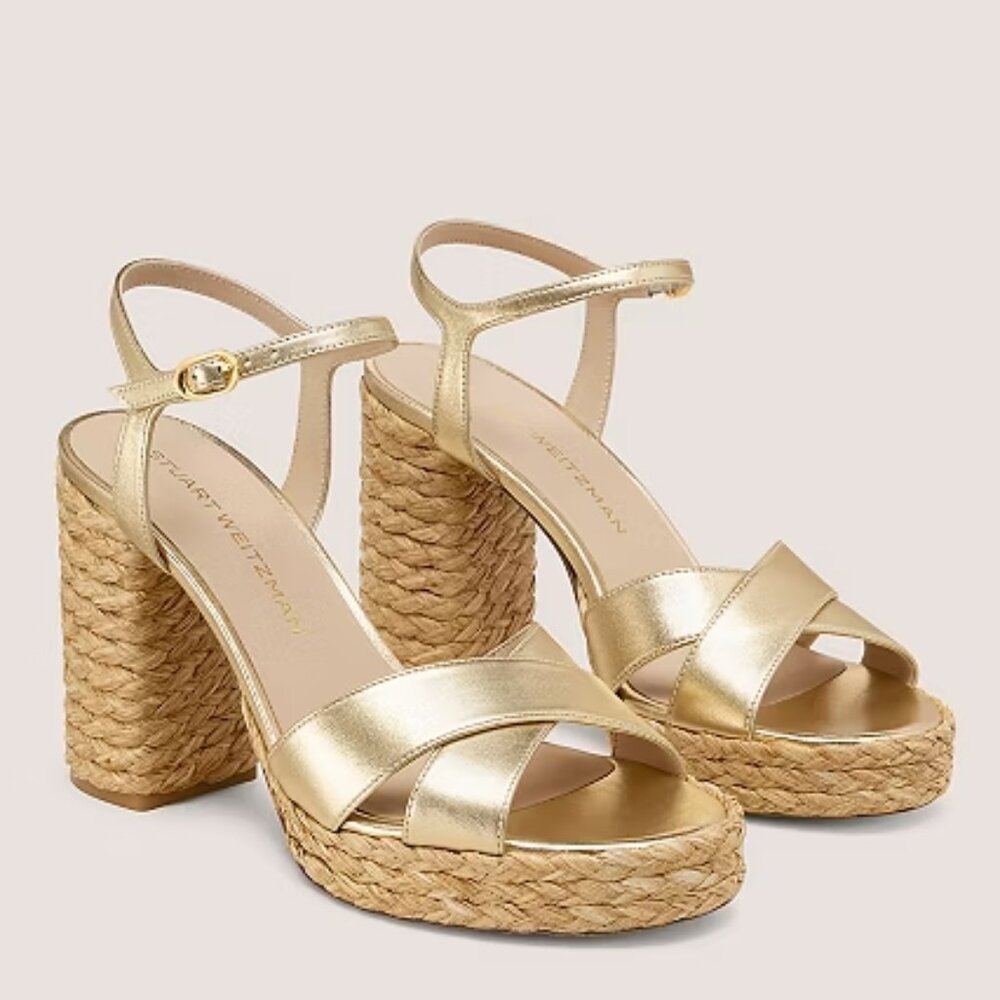 Stuart Weitzman Metallic Gold Braided Platform Sandals